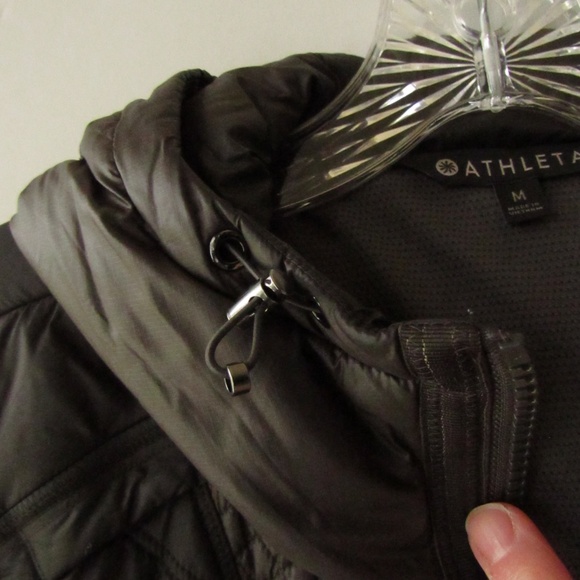 Athleta Dark Gray Stretch Sides Quilted Accent Hooded Jacket Women's M - Picture 6 of 16